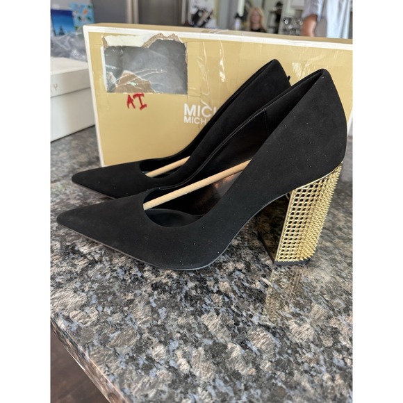 Michael Kors Maxine Black/Gold Suede Pumps Womens Size 9.5 NWB High Heels